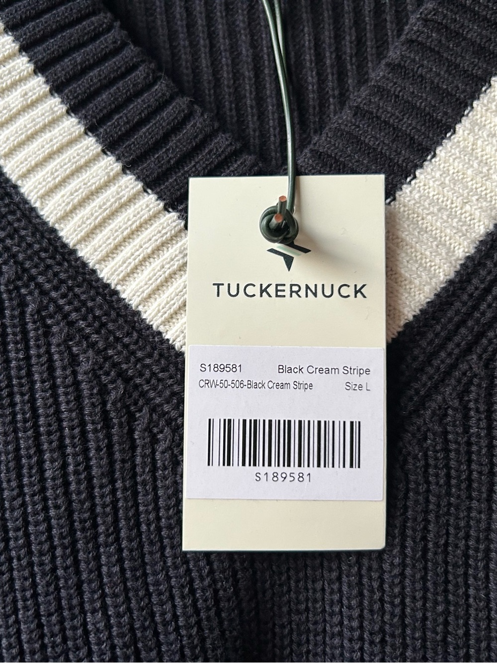 NWT Tuckernuck Black Cream Striped Ashe V neck Sweater Sz L - Picture 14 of 16